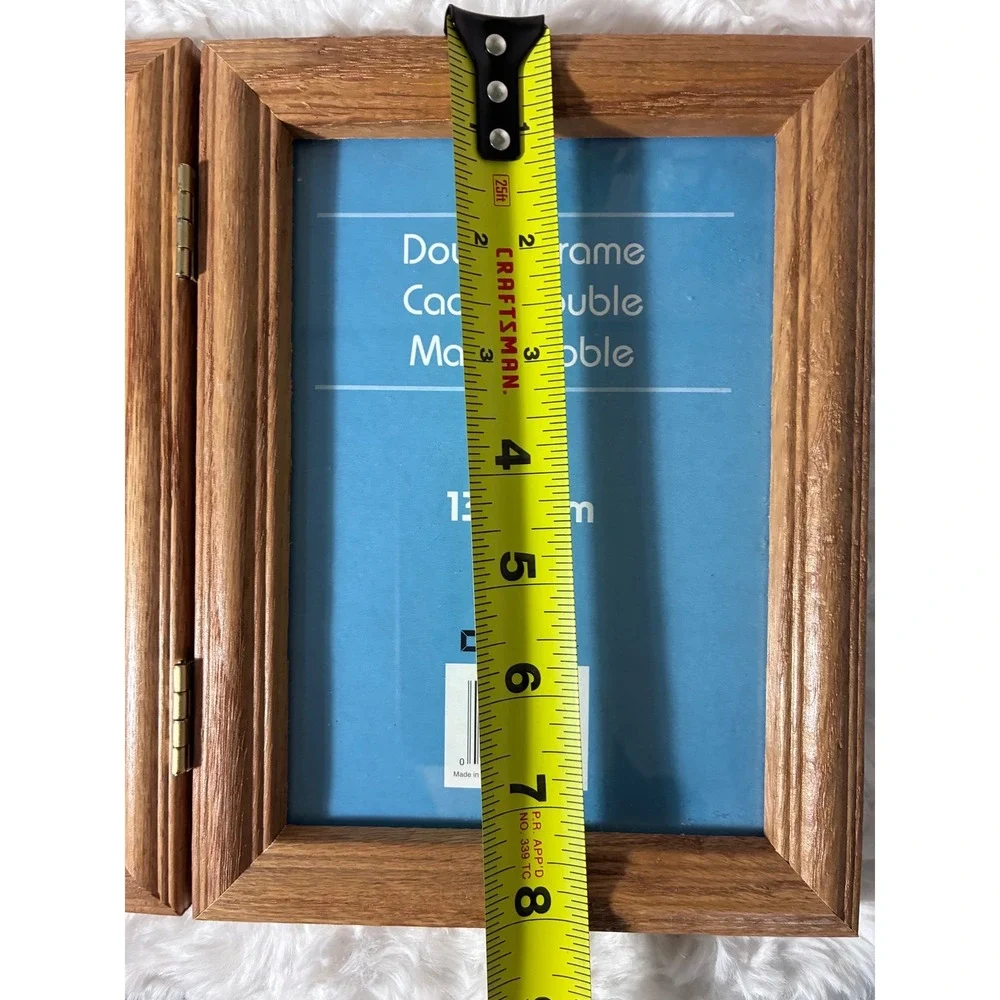Vintage Double Picture Frame Solid Oak Wood Hinged Folding 5x7 Natural